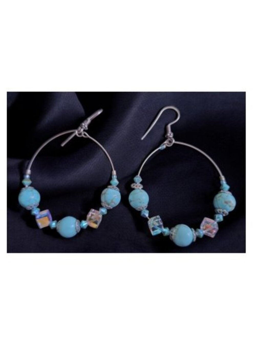 Handmade Turquoise Blue Beaded Dangle Hoop Earrings